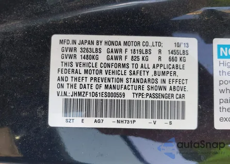 2014 Honda Cr-Z Ex from USA, damaged, VIN JHMZF1D61ES000559